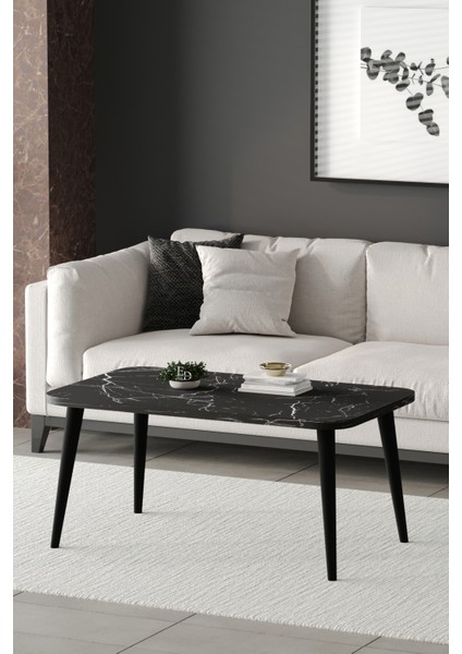 Orta Sehpa Metal Ayaklı , Roma Orta Sehpa , Siyah Metal - Siyah Mermer Tabla fiyatları