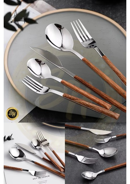 6 Adet Ahşap Bambu Görünümlü Plastik Detaylı Yemek Kaşığı Takımı