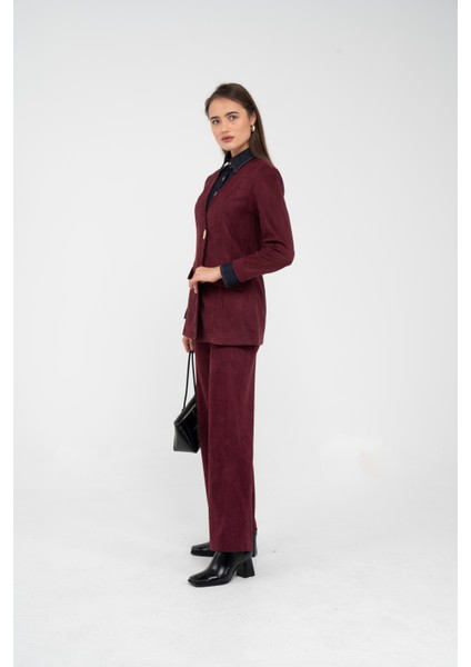 Süet Dokulu Tek Düğmeli Modern Kadın Takım 8098 fırsatları