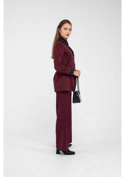 Süet Dokulu Tek Düğmeli Modern Kadın Takım 8098 indirimleri