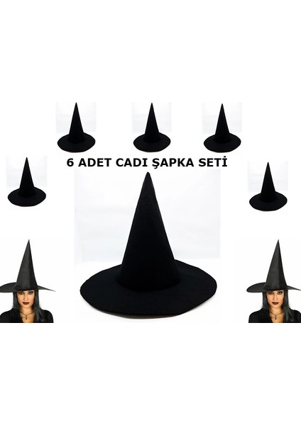 Siyah Cadı Şapkası Keçe Yetişkin Boy 6 Adet