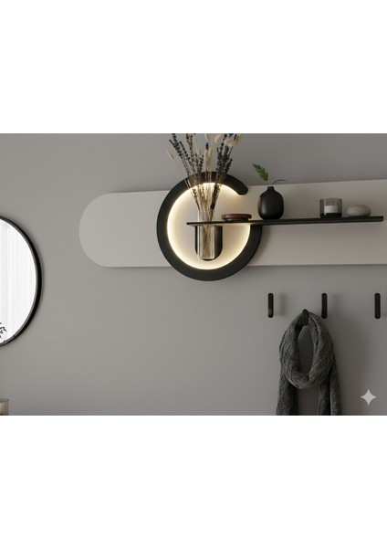 Antoryum Ahşap Pilli Ledli Iskandinav Tarzı Salon Duvar Rafı Modern Çiçeklik 38 X135 cm