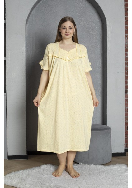 %100 Pamuklu Penye Kısa Kollu Büyük Beden Anne Geceliği 136