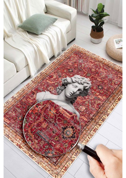 Bordo Kilim Antik Büst Desenli Kaymaz Taban Yıkanabilir Halı fiyatları
