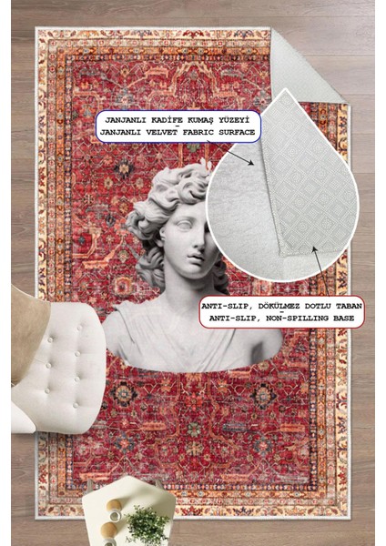 Bordo Kilim Antik Büst Desenli Kaymaz Taban Yıkanabilir Halı modelleri
