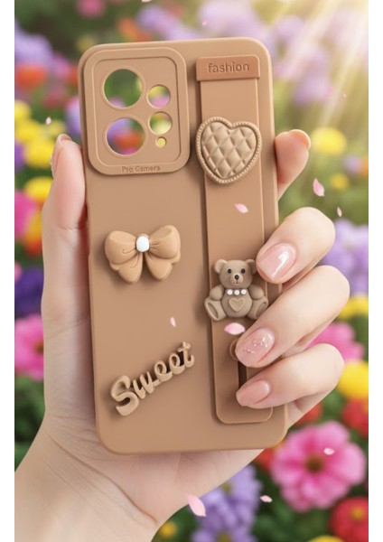 Redmi Note 12 4g Uyumlu Kılıf Kahverengi Renk 3D Figürlü Darbe Emici Yumuşak Silikon Kapak