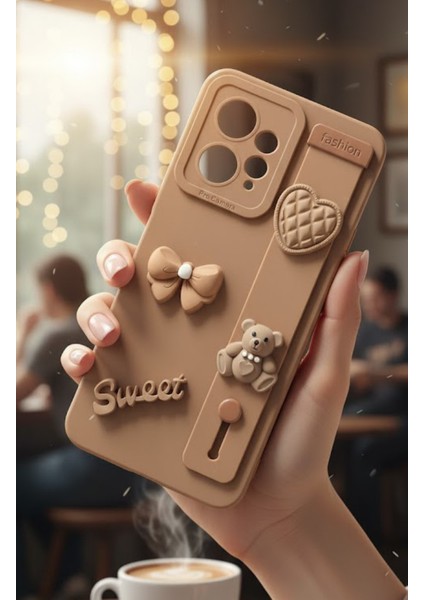 Redmi Note 12 4g Uyumlu Kılıf Kahverengi Renk 3D Figürlü Darbe Emici Yumuşak Silikon Kapak modelleri