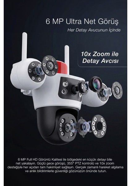Güneş Enerjili Akıllı Güvenlik Kamerası – 355° Ptz, Çift Lens, Hareket Algılama, Gece Görüş,kablosu