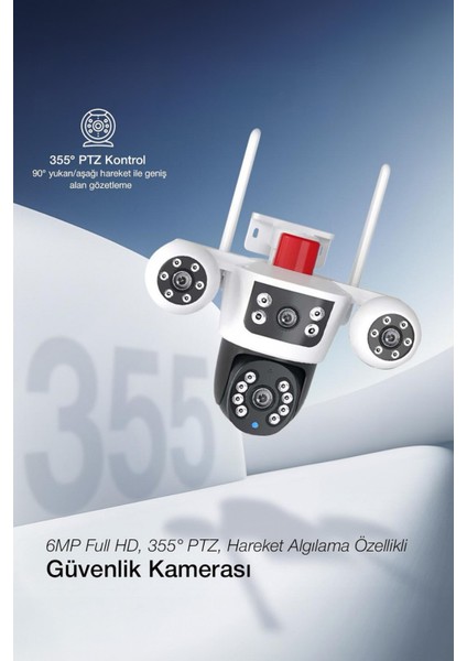 Güneş Enerjili Akıllı Güvenlik Kamerası – 355° Ptz, Çift Lens, Hareket Algılama, Gece Görüş,kablosu fırsatları