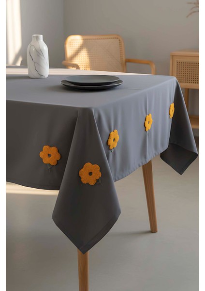 Florita Antrasit Punch Işlemeli Dertsiz Leke Tutmaz Masa Örtüsü 160X220 cm