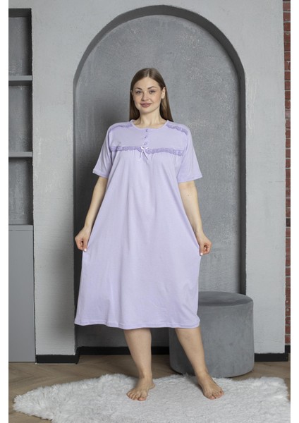 %100 Pamuklu Penye Kısa Kollu Büyük Beden Anne Geceliği 520