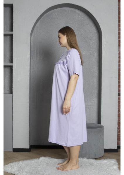 %100 Pamuklu Penye Kısa Kollu Büyük Beden Anne Geceliği 520 fırsatları