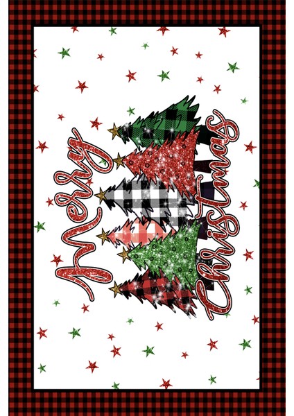 Yılbaşı Temalı Merry Christmas Dijital Baskılı Yıkanabilir Halı