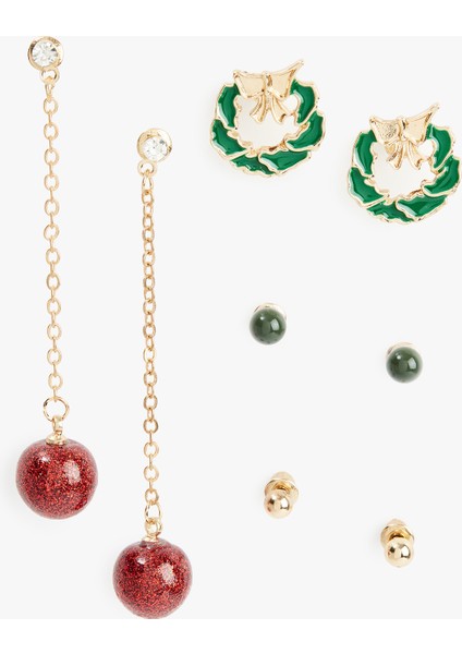 Çok Renkli Zincirli Yılbaşı Temalı 4'lü Küpe Seti