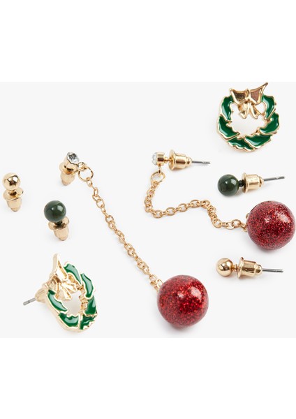 Çok Renkli Zincirli Yılbaşı Temalı 4'lü Küpe Seti fiyatları