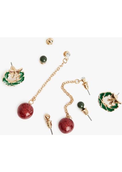 Çok Renkli Zincirli Yılbaşı Temalı 4'lü Küpe Seti modelleri