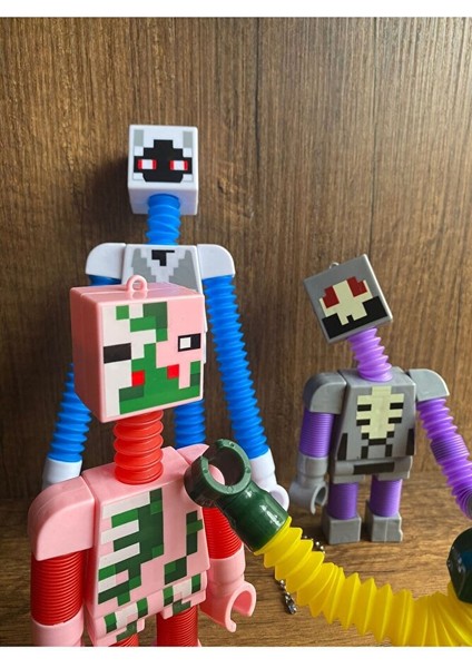 Minecraft Figürleri 4 Karakter Ayakları Kolları Uzayabilen Işıklı Oyuncak Minecraft Figürü 4lü modelleri