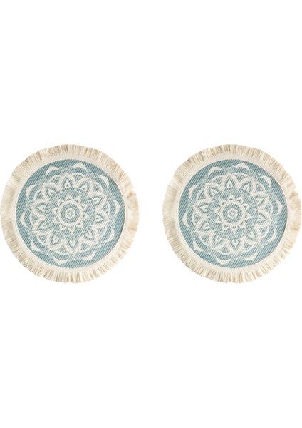 2pcs Baskılı Yer Mat Bohemian Tassel Basılı Coaster Ev Izolasyonu Dairesel Şekli Yemek Masa Düzeni Sahne, A (Yurt Dışından)