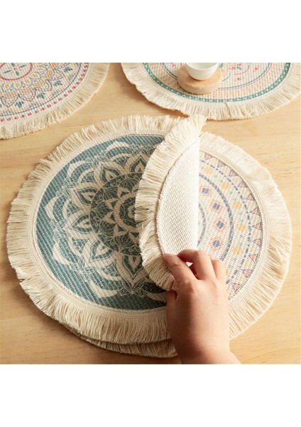 2pcs Baskılı Yer Mat Bohemian Tassel Basılı Coaster Ev Izolasyonu Dairesel Şekli Yemek Masa Düzeni Sahne, A (Yurt Dışından) modelleri