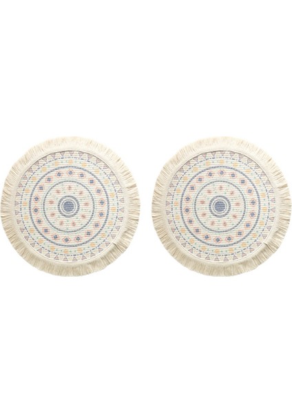 2pcs Baskılı Yer Mat Bohem Püskül Baskılı Konut Ev Izolasyonu Dairesel Şekli Yemek Masa Düzeni Sahne, E (Yurt Dışından)