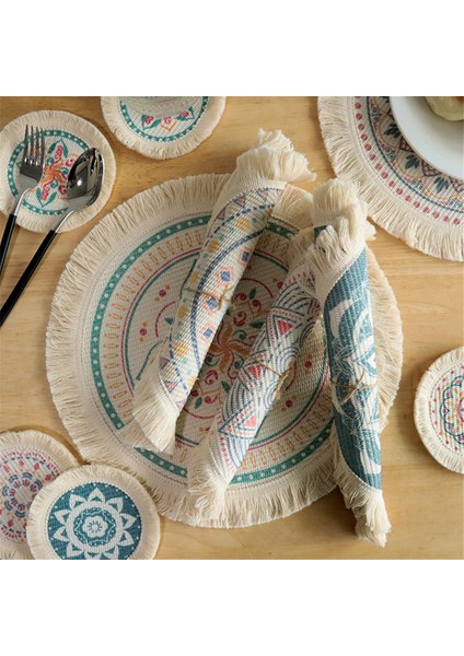 2pcs Baskılı Yer Mat Bohem Püskül Baskılı Konut Ev Izolasyonu Dairesel Şekli Yemek Masa Düzeni Sahne, E (Yurt Dışından) fiyatları