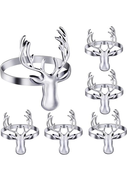 6 Adet Geyik Peçete Halkaları, Noel, Düğün, Tatil Partileri Için Noel Metal Elk Peçeteli Yüzük Tutucular (Gümüş) (Yurt Dışından)