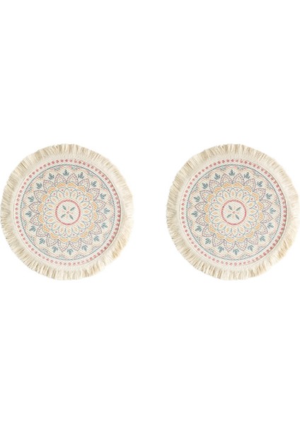 2pcs Baskılı Yer Mat Bohemian Püskül Baskılı Konut Ev Izolasyonu Dairesel Şekli Yemek Masa Düzeni Sahne, C (Yurt Dışından)
