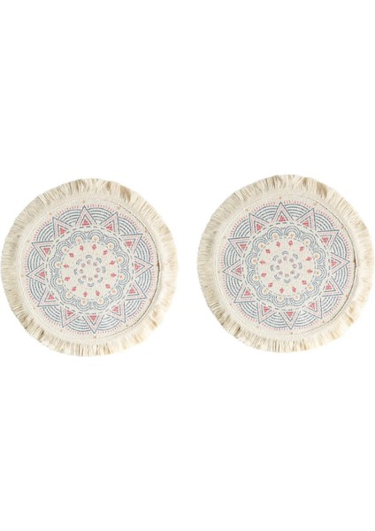 2pcs Baskılı Yer Mat Bohemian Tassel Baskılı Coaster Ev Izolasyonu Dairesel Şekli Yemek Masa Düzeni Sahne, D (Yurt Dışından)