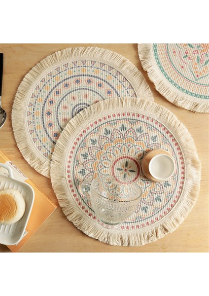 2pcs Baskılı Yer Mat Bohemian Tassel Baskılı Coaster Ev Izolasyonu Dairesel Şekli Yemek Masa Düzeni Sahne, D (Yurt Dışından) indirimleri