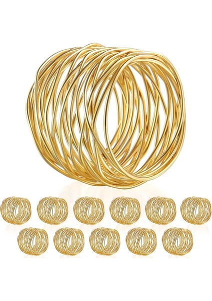 Bükülmüş Tel Örgü Peçete Halkaları Tutucular Parti Düğün Noel Toplantısı Altın 12 Adet (Yurt Dışından)