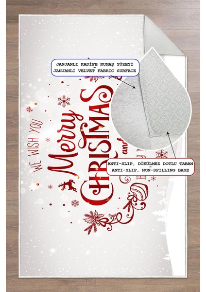 Yeni Yıl Temalı Merry Christmas Yazılı Dijital Baskılı Yıkanabilir Kaymaz Halı fırsatları