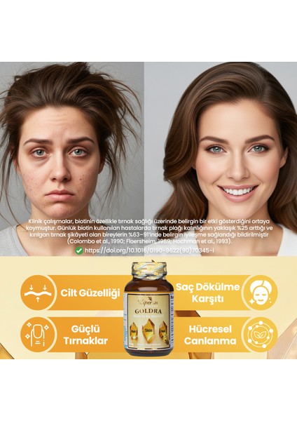 Kiperin Goldra | Cilt, Saç & Tırnak | Biotin, Keratin, Üzüm Çekirdeği, Hyaluronik Asit.. | 30 Kapsül fiyatları