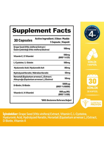 Kiperin Goldra | Cilt, Saç & Tırnak | Biotin, Keratin, Üzüm Çekirdeği, Hyaluronik Asit.. | 30 Kapsül modelleri