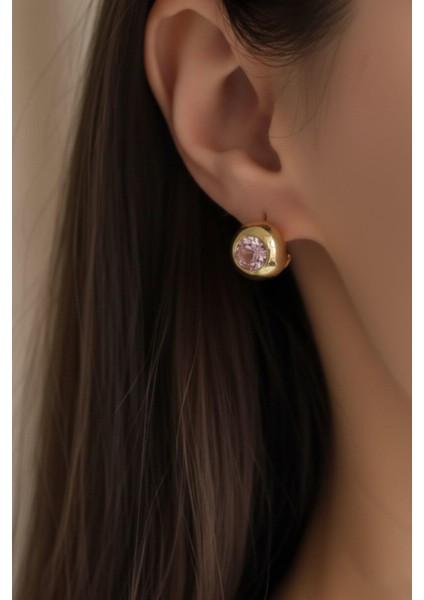 Zirkon Taşlı Yuvarlak Gold Küpe (Xuping) 02-Xpng-Kp