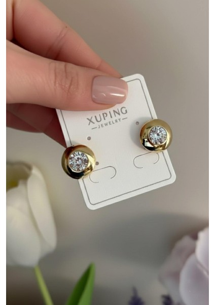 Zirkon Taşlı Yuvarlak Gold Küpe (Xuping) 02-Xpng-Kp modelleri