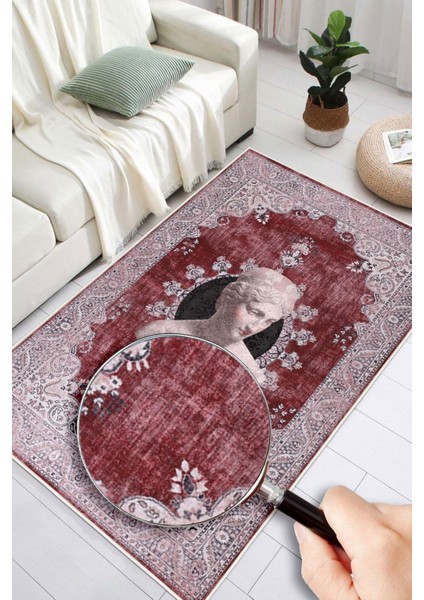 Antik Büst Desenli Bordo Kaymaz Taban Yıkanabilir Halı fiyatları