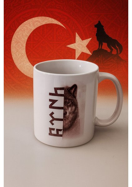 Bozkurt Baskılı Kupa Bardak, Göktürkçe Türk Hediyelik Kupa Fincan