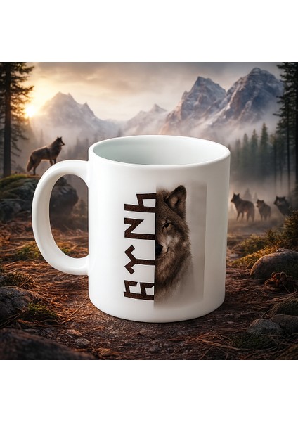 Bozkurt Baskılı Kupa Bardak, Göktürkçe Türk Hediyelik Kupa Fincan fiyatları