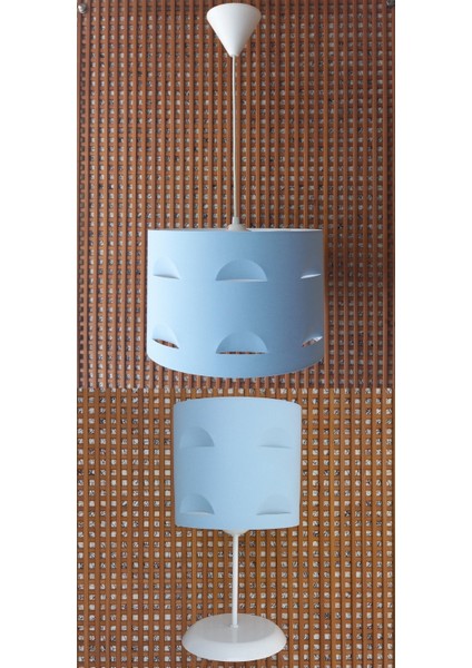 Mavi Motifli 2.li Set M-775 Kumaş Kaplama Yatak Odası Genç ve Çocuk Odası Avize ve Abajur Takımı