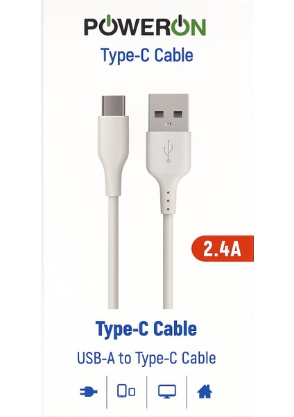 Poweron Usb-A To Type-C 2.4A Şarj Kablosu Günlük Enerjine Güç Kat
