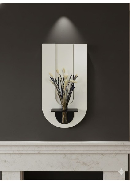 Begonvil Ahşap Pilli Ledli Iskandinav Tarzı Salon Duvar Rafı Modern Çiçeklik 40 x 75 cm