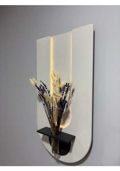 Begonvil Ahşap Pilli Ledli Iskandinav Tarzı Salon Duvar Rafı Modern Çiçeklik 40 x 75 cm