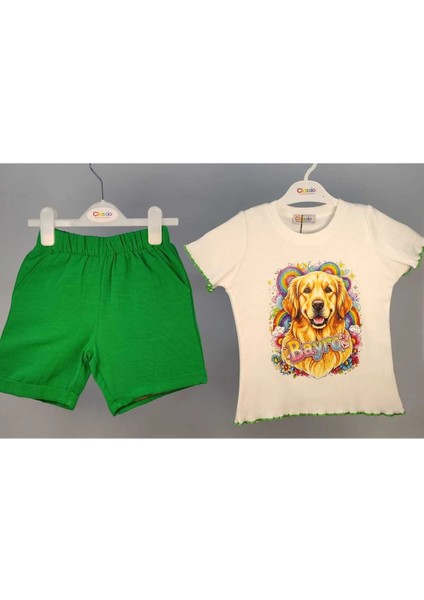 Mino Alaçatı Keten Şort-Bayro Baskılı Pamuk Tişört Takım