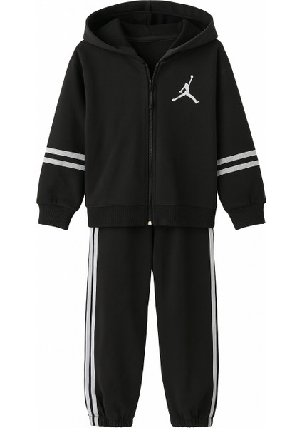 Kr Kids Siyah Kapüşonlu Çocuk Eşofman Takımı | 2–12 Yaş | Pamuklu, Fermuarlı, Spor ve Günlük Kullanım