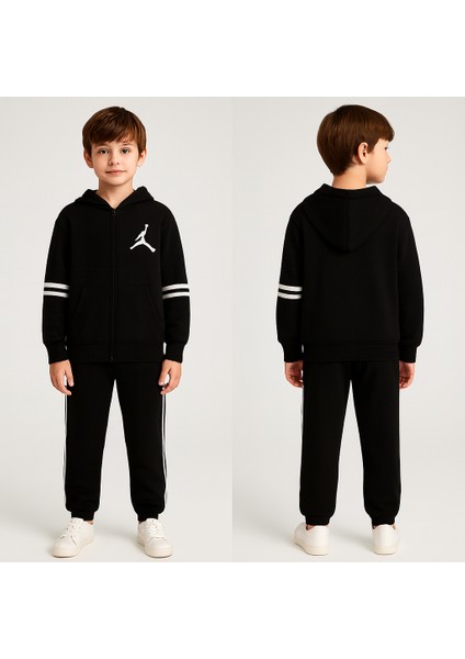 Kr Kids Siyah Kapüşonlu Çocuk Eşofman Takımı | 2–12 Yaş | Pamuklu, Fermuarlı, Spor ve Günlük Kullanım fiyatları