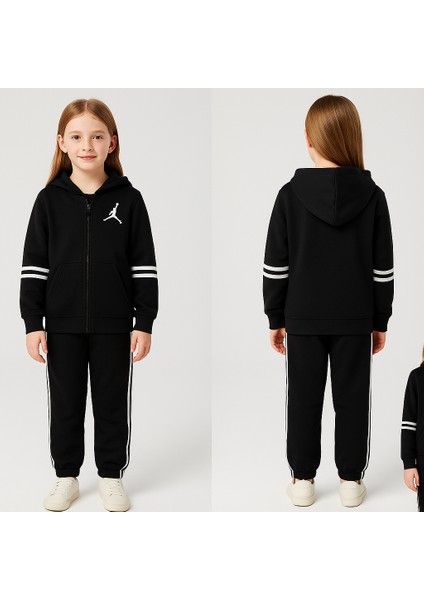 Kr Kids Siyah Kapüşonlu Çocuk Eşofman Takımı | 2–12 Yaş | Pamuklu, Fermuarlı, Spor ve Günlük Kullanım fırsatları