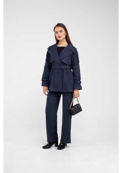 Kuşaklı Çift Düğmeli Süet Dokulu Kadın Takım 1761 fiyatları