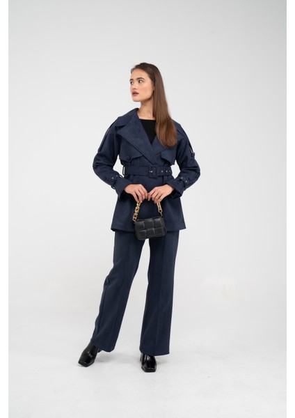 Kuşaklı Çift Düğmeli Süet Dokulu Kadın Takım 1761 indirimleri