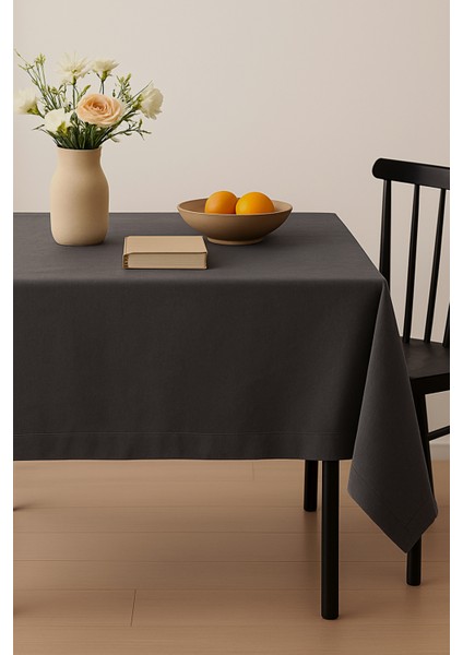 Kadife Dokulu Masa Örtüsü | Şık, Yumuşak, Leke Tutmaz Antrasit Masa Örtüsü