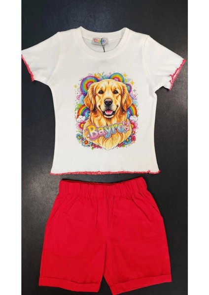 Mino Alaçatı Keten Şort-Bayro Baskılı Pamuk Tişört Takım